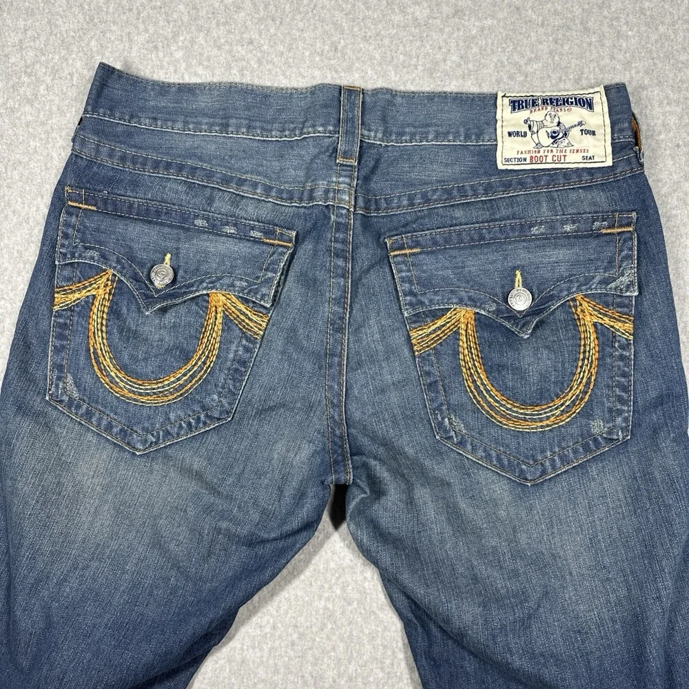 True Religion Men's Boot Cut Jeans Size 36(Fit 37x32) Medium Wash Fade Made USA
